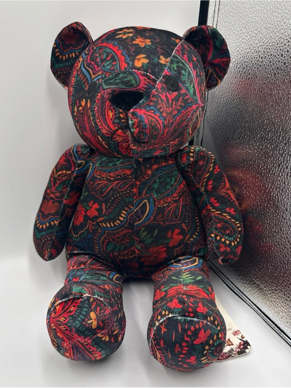 Johnny Was Paisley Floral Plush Bear in Black and Red Tones